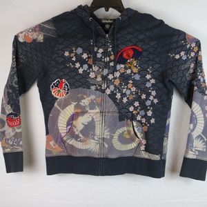 Lucky Brand Embroidered Asian Geisha Hoodie XL